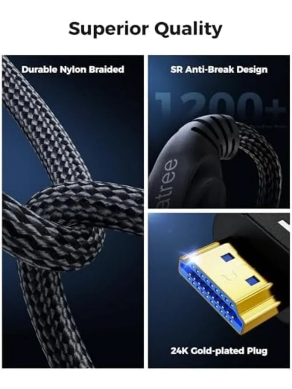 15FT Ultra High Speed HDMI Cable - 8K 60Hz, 4K 120Hz, Braided, eARC, 48Gbps